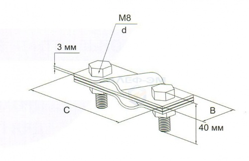 Зажим диагональный для заземляющего проводника - толщ. Металла 3 мм  OG-термодиффузия